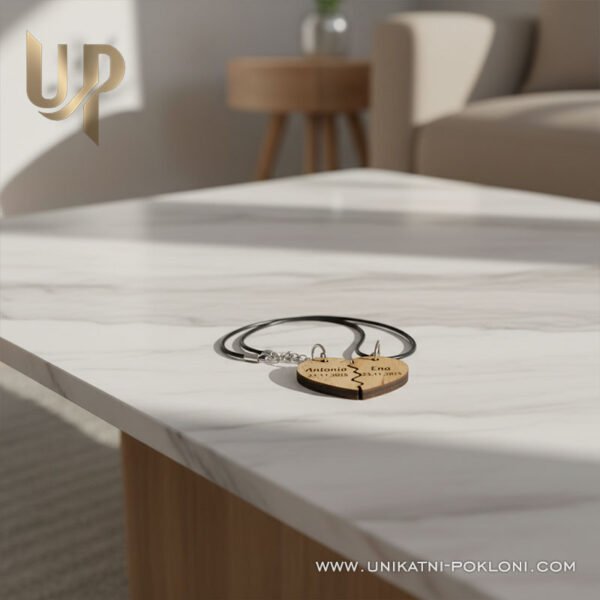 Ljubavni pokloni - Set privjesaka drvena polusrca na lančićima 1 Ogrlice za zaljubljene