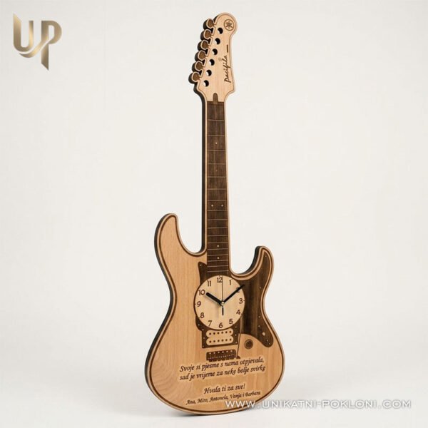 poklon-za-gitariste Poklon za gitariste - Drveni sat "Električna gitara" - personalizirani poklon
