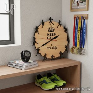 Personalizirani drveni sat "Keep calm i trči dalje" 19 poklon za maratonce