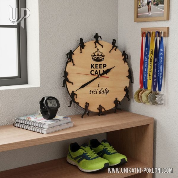 Personalizirani drveni sat "Keep calm i trči dalje" 6 poklon za maratonce