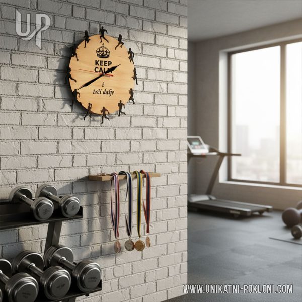 Personalizirani drveni sat "Keep calm i trči dalje" 7 pokloni za trkače i maratonce