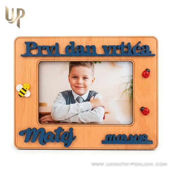 Uspomena na prvi dan škole - Personalizirani drveni okvir sa slikom - "Moj prvi dan" - personalizirani poklon