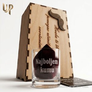 Personalizirani drveni set sa čašom - Poklon za kuma - BRKOVI - Unikatni pokloni Što kupiti kumu - personalizirani pokloni za kuma