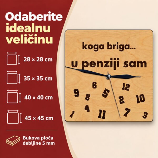 Poklon za buduće umirovljenike i penzionere - Personalizirani drveni sat - Sat "Koga briga .." - Unikatni pokloni Poklon za buduće umirovljenike i penzionere - Personalizirani drveni sat - Sat "Koga briga .." - personalizirani poklon