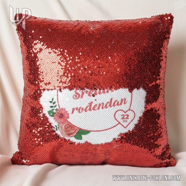 jastuk sa šljokicama i porukom