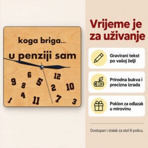 Poklon za buduće umirovljenike i penzionere - Personalizirani drveni sat - Sat "Koga briga .." - Unikatni pokloni Poklon za buduće umirovljenike i penzionere - Personalizirani drveni sat - Sat "Koga briga .." - Slika 11