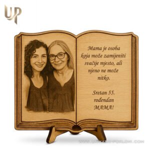 Poklon za mamu - drveni portret  u obliku knjige s ugraviranom slikom