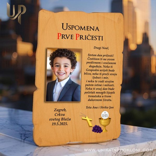 Uspomena prve pričesti 2 poklon-za-prvopricesnike-sa-slikom-i-posvetom