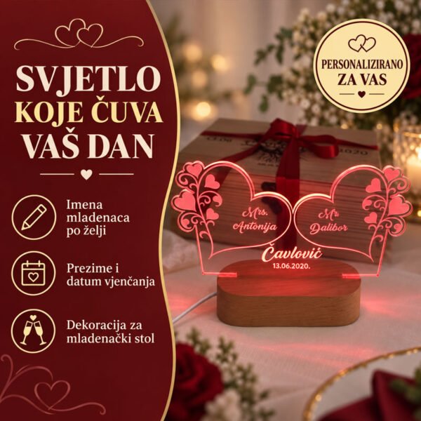 Dekoracija za mladenački stol - Personalizirana kutija s monogramom i ambijentalnom lampom - Unikatni pokloni Mladenački stol dekoracija - personalizirani pokloni za vjenčanja