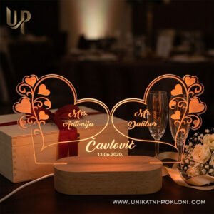 Dekoracija za mladenački stol - Personalizirana kutija s monogramom i ambijentalnom lampom - Unikatni pokloni Mladenački stol dekoracija