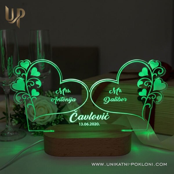Dekoracija za mladenački stol - Personalizirana kutija s monogramom i ambijentalnom lampom - Unikatni pokloni Mladenački stol dekoracija - personalizirani pokloni za svadbe