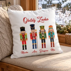Originalni božićni poklon - obiteljski jastuk s imenima orašara - Unikatni pokloni Božićni jastuk Orašari - personalizirani božićni pokloni