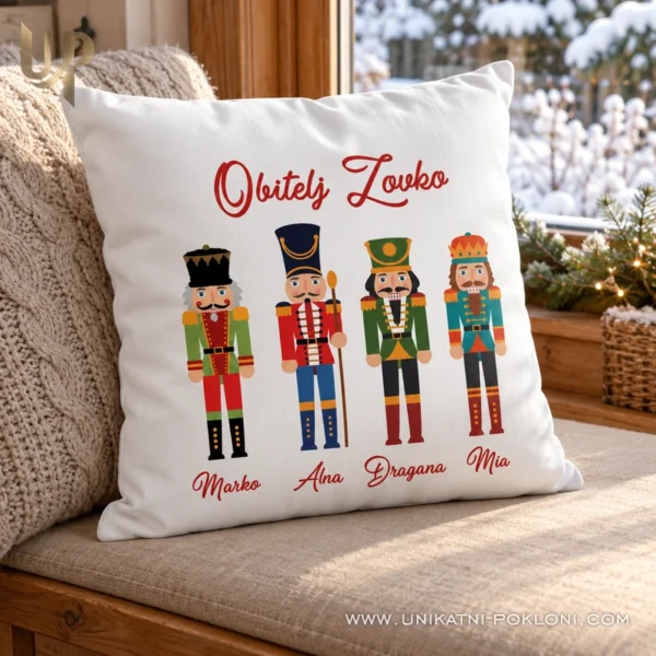 Originalni božićni poklon - obiteljski jastuk s imenima orašara - Unikatni pokloni Božićni jastuk Orašari - personalizirani božićni pokloni