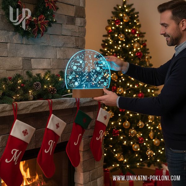 Personalizirana LED lampa - Božićna ambijentalna lampa - Obiteljski božićni poklon 4 Unikatna Božićna lampa