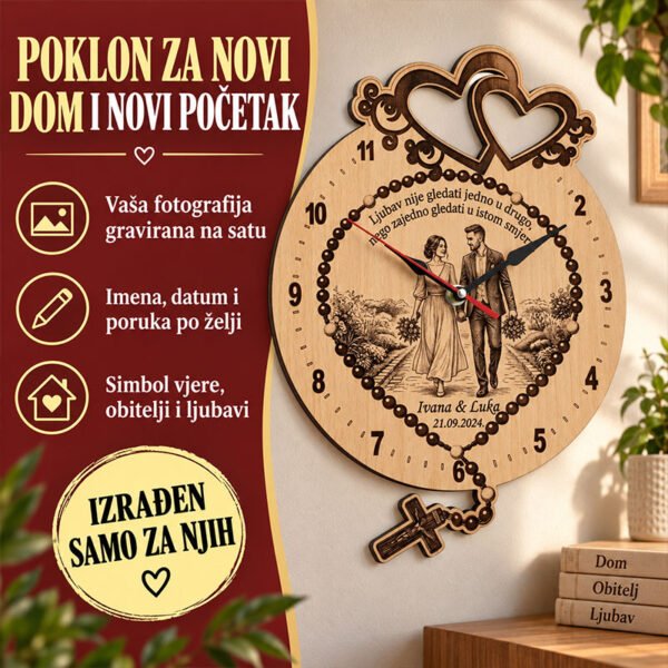 Personalizirani drveni sat - Krunica - Unikatni pokloni Unikatni sat s krunicom
