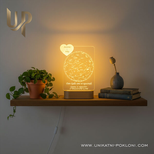 Personalizirana LED lampa - Zvjezdana karta 4 darovi za zaljubljene