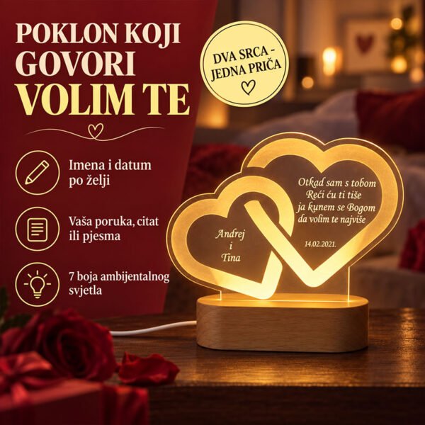 Personalizirana LED lampa - Ambijentalna lampa srca 2 ti i ja - personalizirani poklon