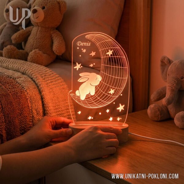 Pokloni za bebe - Zeko spava na mjesecu - Ambijentalna LED lampa 6 lampa za bebinu sobu