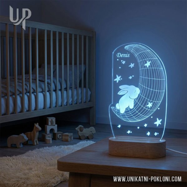 Pokloni za bebe - Zeko spava na mjesecu - Ambijentalna LED lampa 7 lampa za dječju sobu