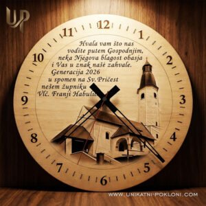 Poklon za župnika - Personalizirani drveni sat 15 dar za župnika