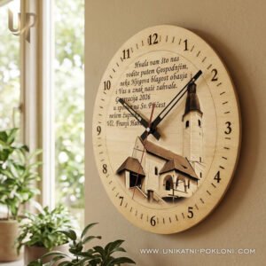 Poklon za župnika - Personalizirani drveni sat 14 sat za župnika