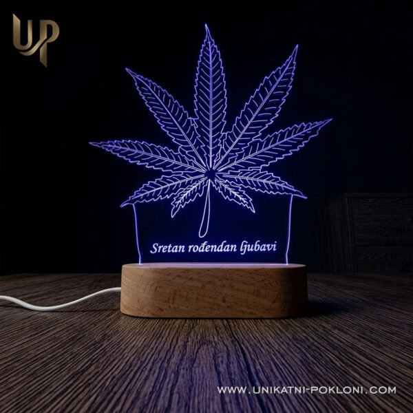 Ambijentalna LED lampa s motivom lista konoplje - Unikatni pokloni Hemp gift