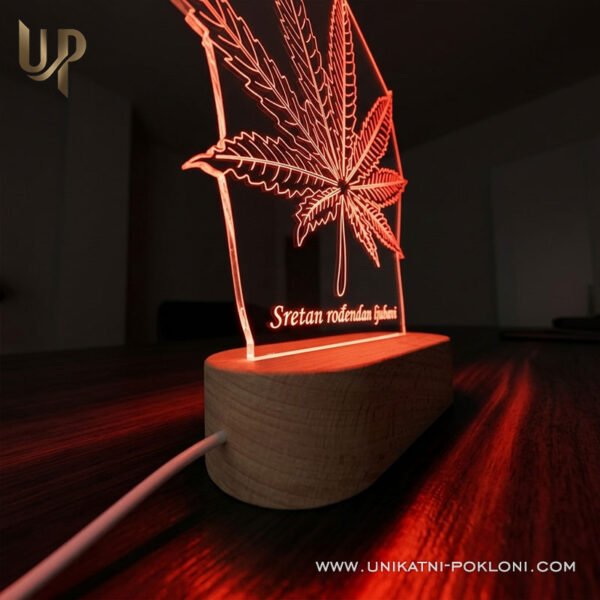 Ambijentalna LED lampa s motivom lista konoplje - Unikatni pokloni Personalizirani pokloni za ljubitelje marihuane
