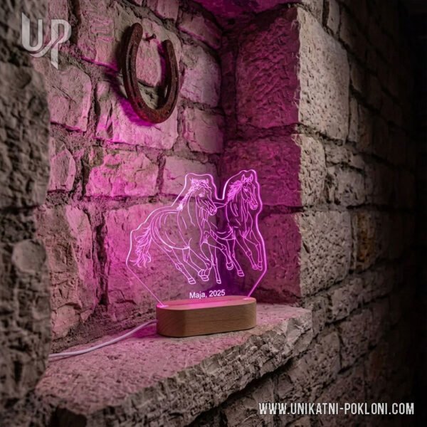 Poklon za Ljubitelje Konja - Personalizirana LED lampa 3 dar za vlasnika konja