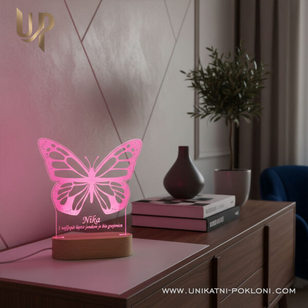 Personalizirana LED lampa - Leptir 6 poklon za djevojčicu