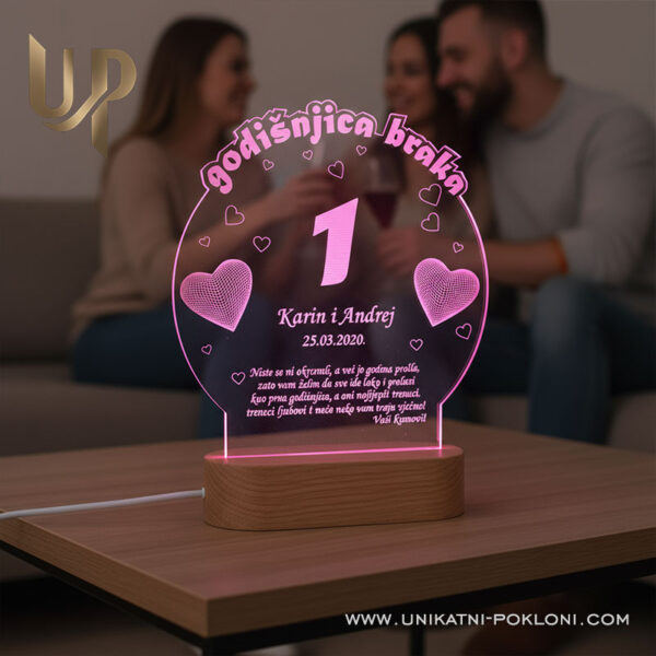 Personalizirana LED lampa - Poklon za 1. godišnjicu braka 4 pokloni za godišnjice