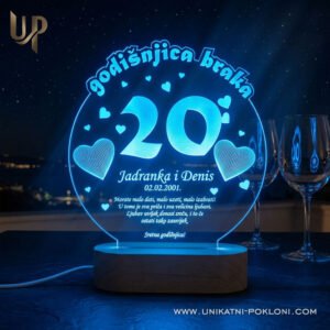 Personalizirana LED lampa - Poklon za 20. godišnjicu braka ili veze - Unikatni pokloni Poklon za 20. godišnjicu braka