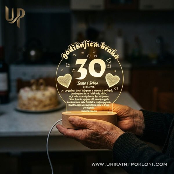 Poklon za 30. godišnjicu braka - Personalizirana LED lampa - Unikatni pokloni Poklon za 30. godišnjicu braka
