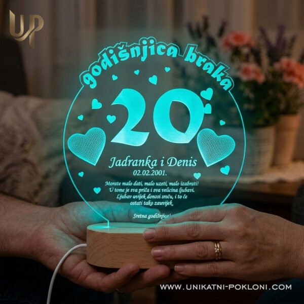Personalizirana LED lampa - Poklon za 20. godišnjicu braka ili veze - Unikatni pokloni Poklon za dvadesetu godišnjicu braka