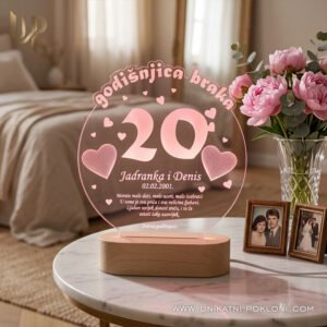 Personalizirana LED lampa - Poklon za 20. godišnjicu braka ili veze - Unikatni pokloni Što kupiti za dvadesetu godišnjicu braka