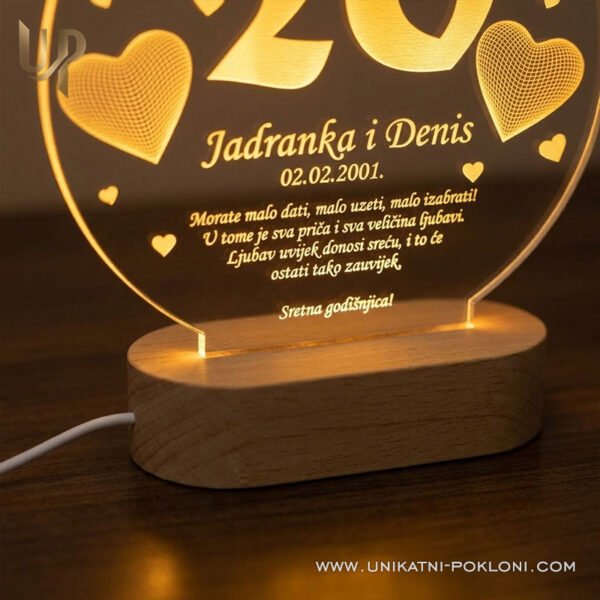 Personalizirana LED lampa - Poklon za 20. godišnjicu braka ili veze - Unikatni pokloni Što pokloniti za 20 godišnjicu braka