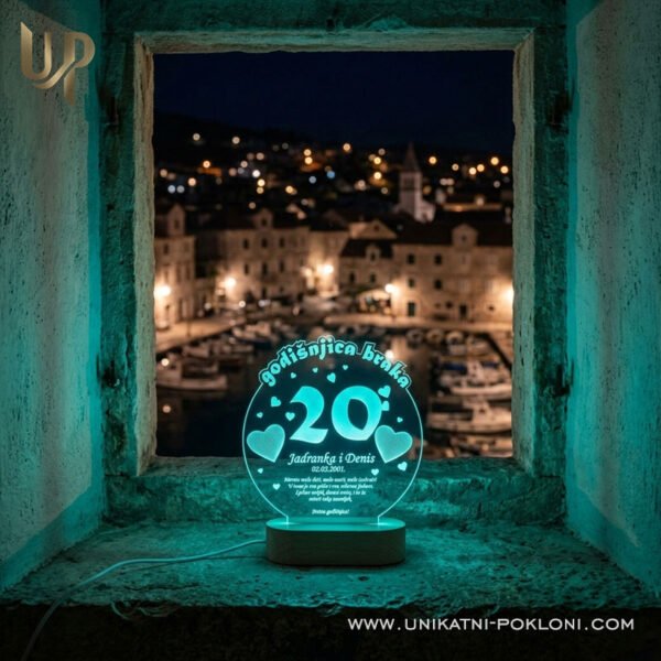 Personalizirana LED lampa - Poklon za 20. godišnjicu braka ili veze - Unikatni pokloni Super poklon za dvadesetu godišnjicu braka