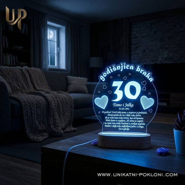 Poklon za 30. godišnjicu braka - Personalizirana LED lampa - Unikatni pokloni Trideseta godišnjica poklon