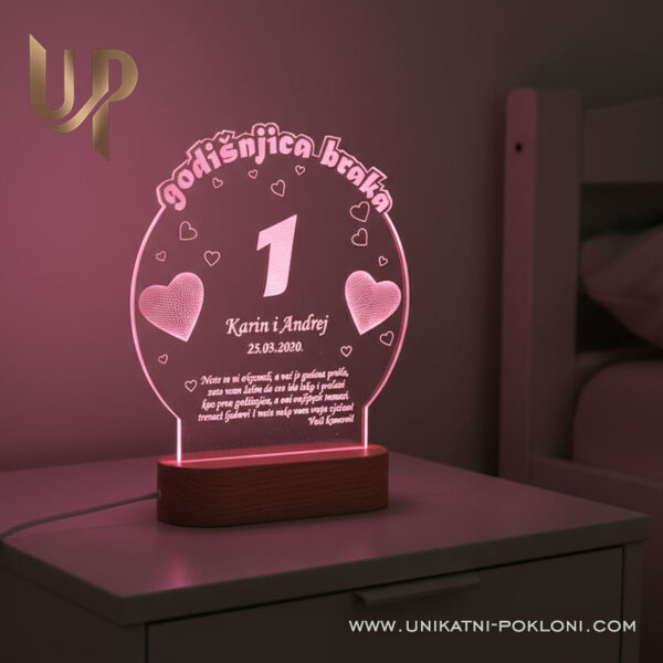 Personalizirana LED lampa - Poklon za 1. godišnjicu braka 1 dar za 1 godišnjicu braka
