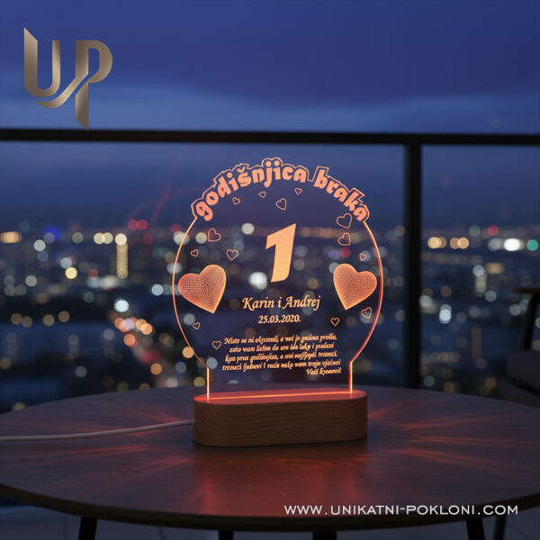 Personalizirana LED lampa - Poklon za 1. godišnjicu braka 6 dar za godišnjicu veze i braka