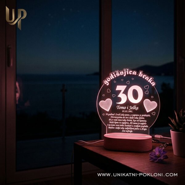 Poklon za 30. godišnjicu braka - Personalizirana LED lampa - Unikatni pokloni najbolji dar za 30. godišnjicu