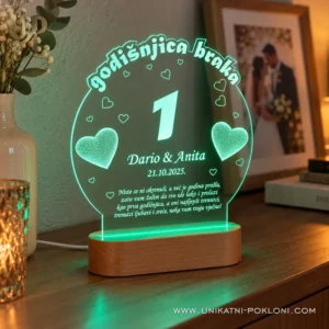 POKLON ZA 1 GODIŠNJICU BRAKA, PERSONALIZIRANA LED LAMPA - Unikatni pokloni najbolji poklon za prvu godišnjicu braka