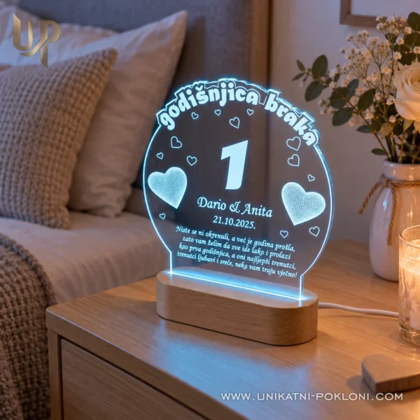 POKLON ZA 1 GODIŠNJICU BRAKA, PERSONALIZIRANA LED LAMPA - Unikatni pokloni odličan poklon za godišnjicu braka