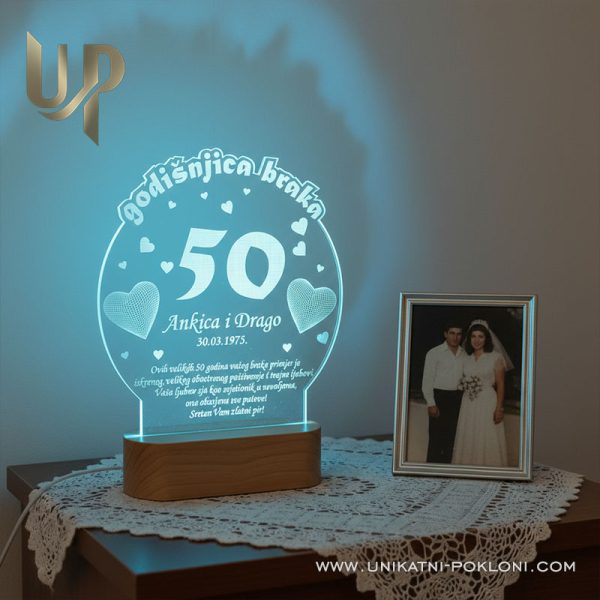Personalizirana LED lampa - Poklon za 50. godišnjicu braka 1 pedeseta godišnjica braka poklon