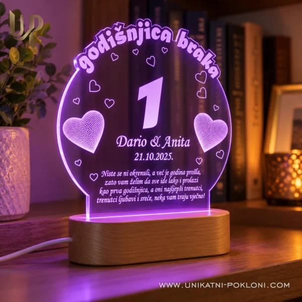 POKLON ZA 1 GODIŠNJICU BRAKA, PERSONALIZIRANA LED LAMPA - Unikatni pokloni personalizirani poklon za prvu godišnjicu braka
