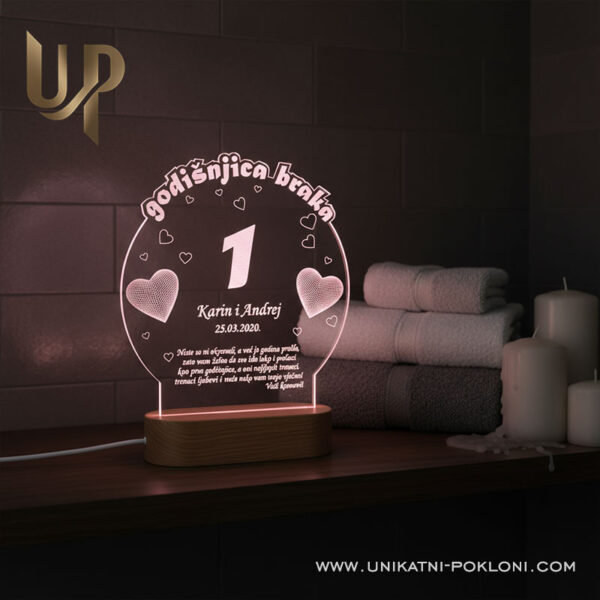 Personalizirana LED lampa - Poklon za 1. godišnjicu braka 7 poklon za 1 obljetnicu braka