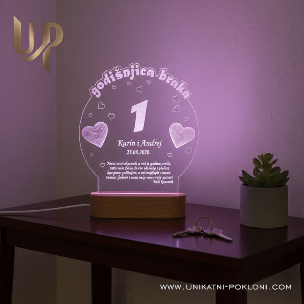Personalizirana LED lampa - Poklon za 1. godišnjicu braka 3 pokloni za 1 godišnjicu braka