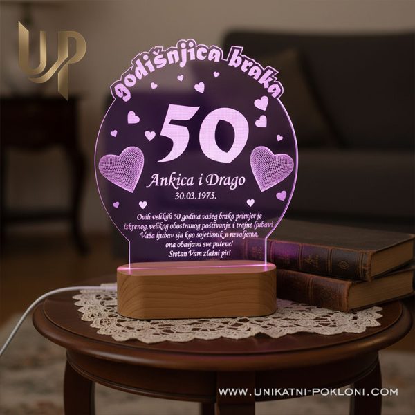 Personalizirana LED lampa - Poklon za 50. godišnjicu braka 2 pokloni za bračnu godišnjicu