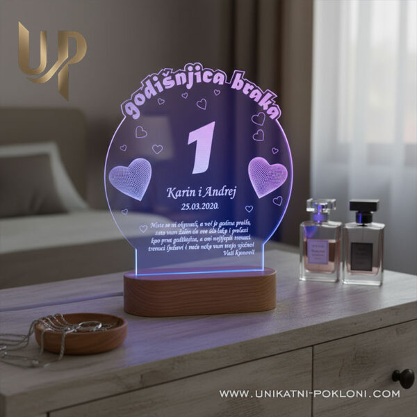 Personalizirana LED lampa - Poklon za 1. godišnjicu braka 5 pokloni za godišnjice