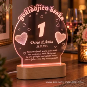 POKLON ZA 1 GODIŠNJICU BRAKA, PERSONALIZIRANA LED LAMPA - Unikatni pokloni prva godišnjica braka poklon