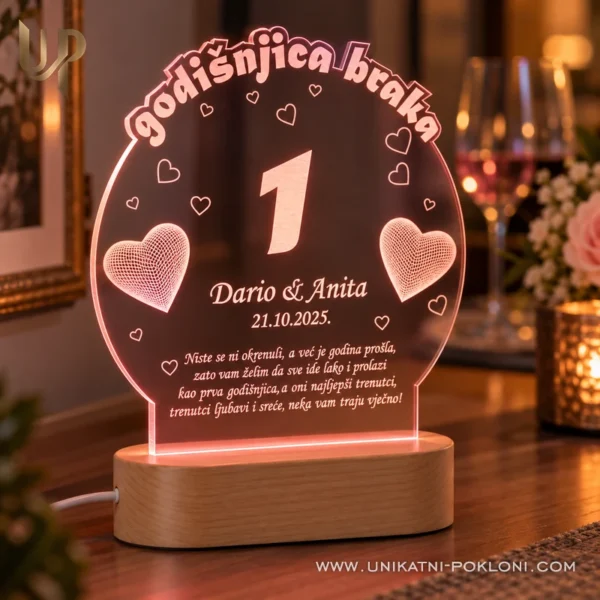 POKLON ZA 1 GODIŠNJICU BRAKA, PERSONALIZIRANA LED LAMPA - Unikatni pokloni prva godišnjica braka poklon
